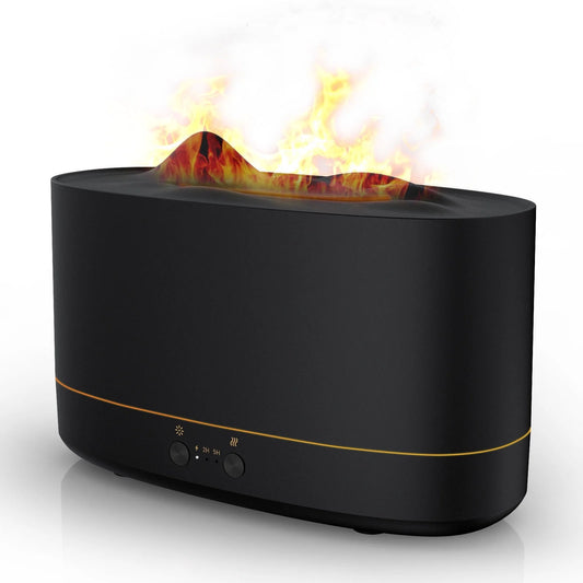 Flame Diffuser Humidifier, 7 Color Essential Oil Diffuser, 200Ml Time Setting for Home, Room, Black