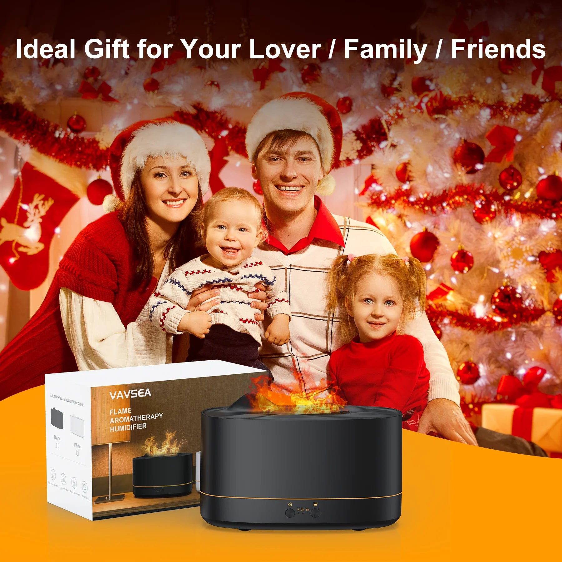 Flame Diffuser Humidifier, 7 Color Essential Oil Diffuser, 200Ml Time Setting for Home, Room, Black