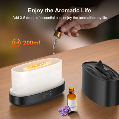 Flame Diffuser Humidifier, 7 Color Essential Oil Diffuser, 200Ml Time Setting for Home, Room, Black