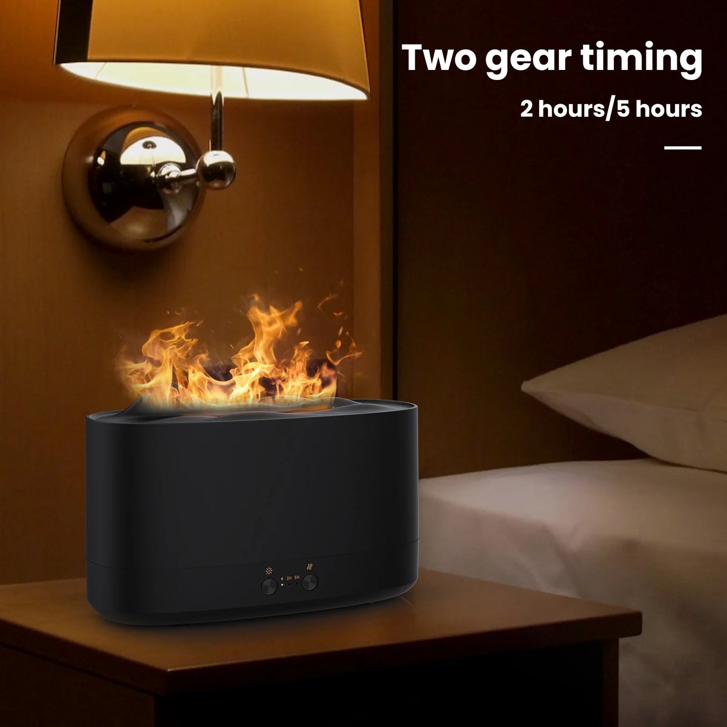 Flame Diffuser Humidifier, 7 Color Essential Oil Diffuser, 200Ml Time Setting for Home, Room, Black